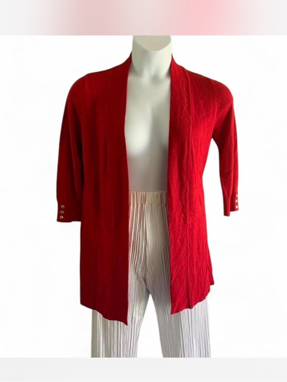 Classic Dark Coquette Joan Vass Red Open-Front Women's Cardigan size M